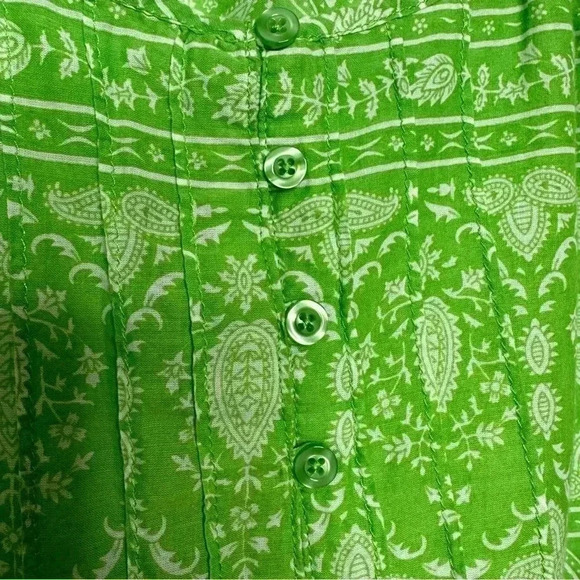 Nicole Miller Boho Style Shirt Green & White  Size Medium - Picture 5 of 16